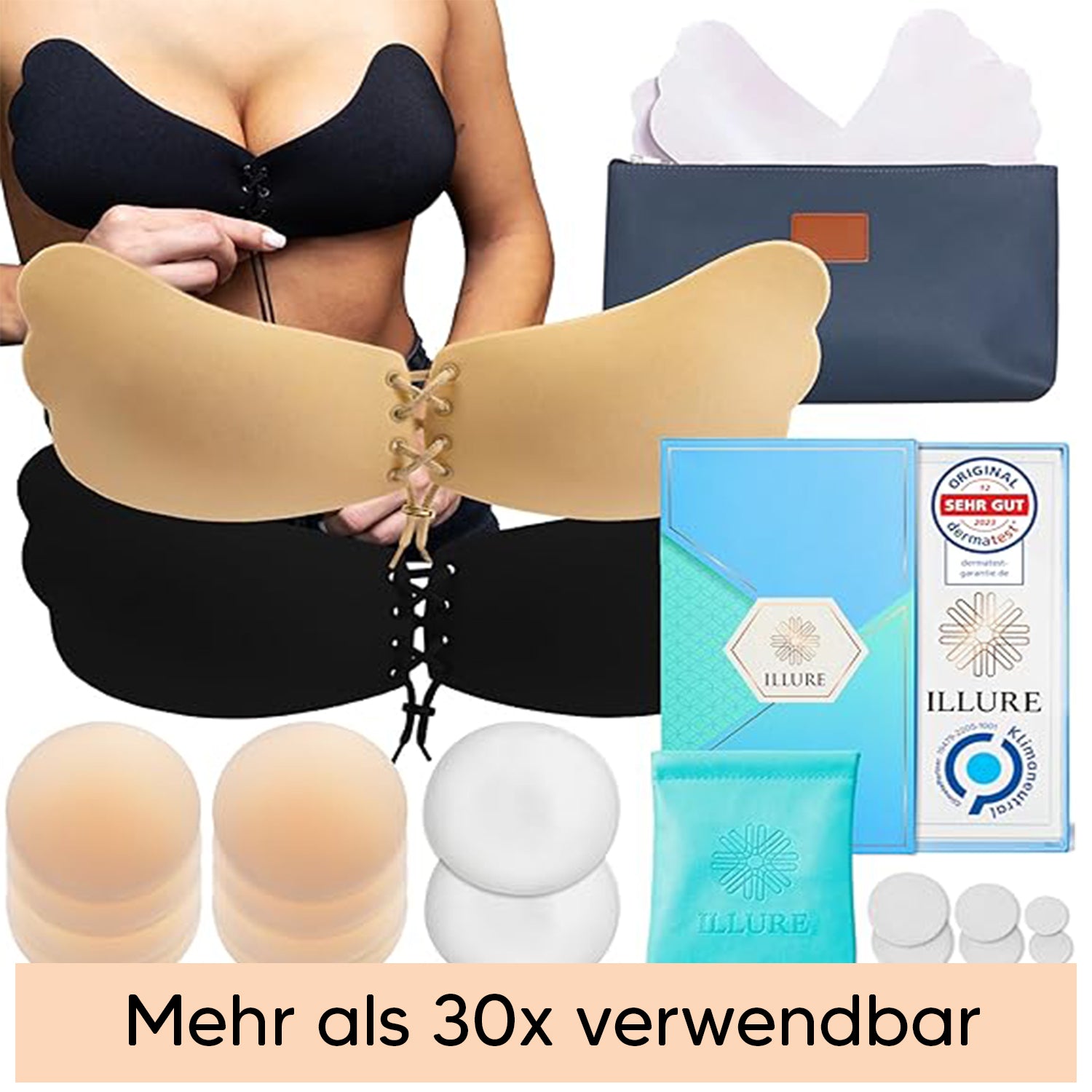 ILLURE® Klebe Bundle - 2 Klebe BH´s + 4er Nippelcover